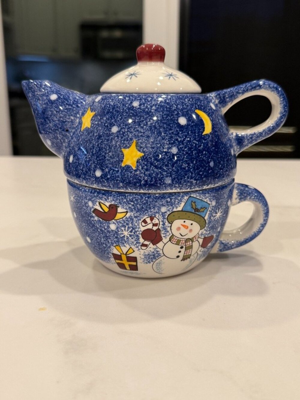 VTG Studio Nova Frosty Snowman 3Pc Stacking Tea For One Set KT405